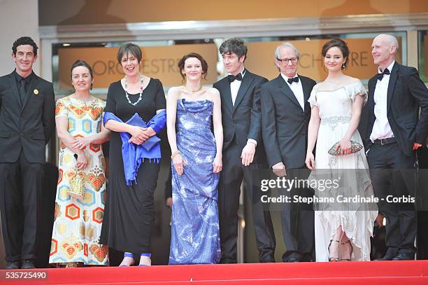 Robbie Ryan, guest, Barry Ward, Rebecca O'Brien, Paul Laverty, director Ken Loach, Simone Kirby and Aisling Franciosi and guest attend the 'Jimmy's...