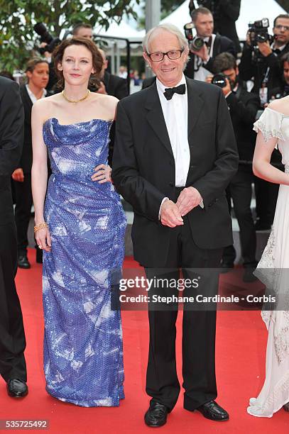 Ken Loach and Simone Kirby attend the 'Jimmy's Hall' premiere during the 67th Cannes Film Festival