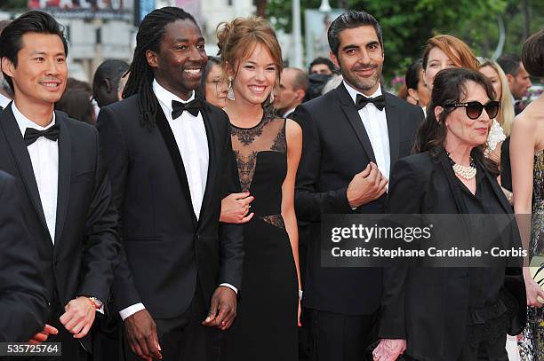 Frederic Chau, Noom Diawara, Julia Piaton, Ary Abittan, Chantal Lauby attend the 'Jimmy's Hall' premiere during the 67th Cannes Film Festival