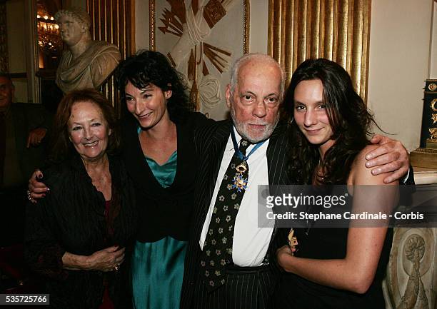 Actor Michel Serrault, his daughter Nathalie, his wife Anita and granddaughter Gwendoline celebrate the presentation of the "Chevalier de l'Ordre...