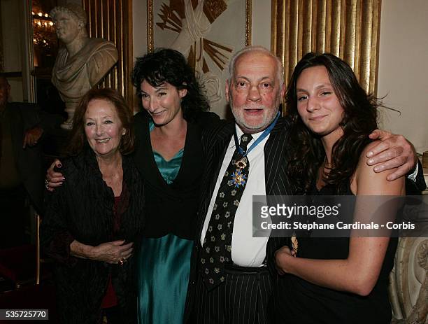 Actor Michel Serrault, his daughter Nathalie, his wife Anita and granddaughter Gwendoline celebrate the presentation of the "Chevalier de l'Ordre...