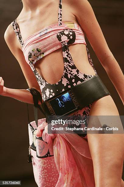 Model on the catwalk at the Chanel Spring-Summer 2005 ready-to-wear fashion collection, by designer Karl Lagerfeld, during the Paris Fashion Week.