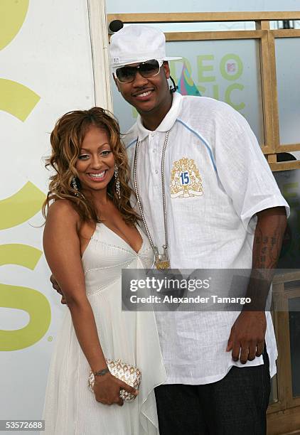 La La Vazquez and Denver Nuggets forward Carmelo Anthony arrive at the 2005 MTV Video Music Awards at the American Airlines Arena on August 28, 2005...