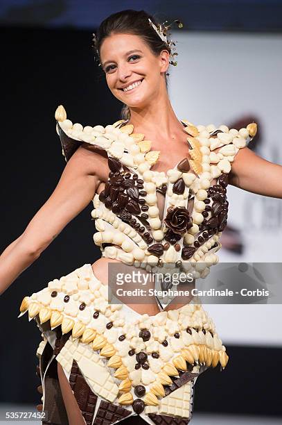 Nubia Esteban walks the runway during the 'Salon Du Chocolat' Fashion Show, on October 29 2014 in Paris, France.