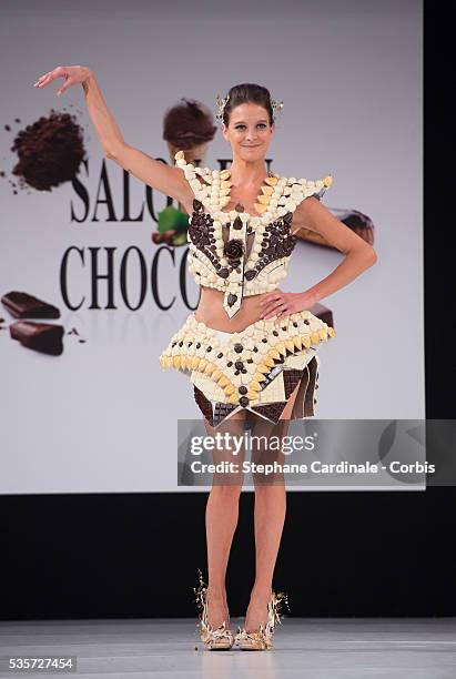 Nubia Esteban walks the runway during the 'Salon Du Chocolat' Fashion Show, on October 29 2014 in Paris, France.