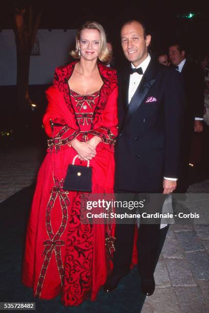 Thierry Gaubert with his wife Helene of Yugoslavia attend the reception on the eve of the wedding of Infanta Elena, Duchess of Lugo, to Jaime de...