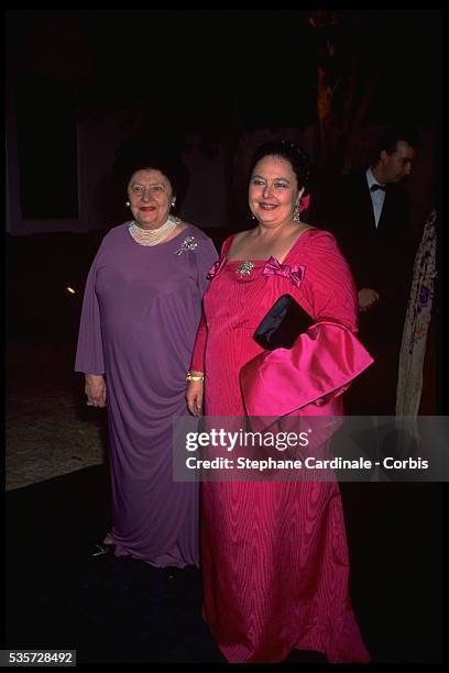 Princess Leonida Bagration of Mukhrani with her daughter Maria Vladimirovna, Grand Duchess of Russia attend the reception on the eve of the wedding...