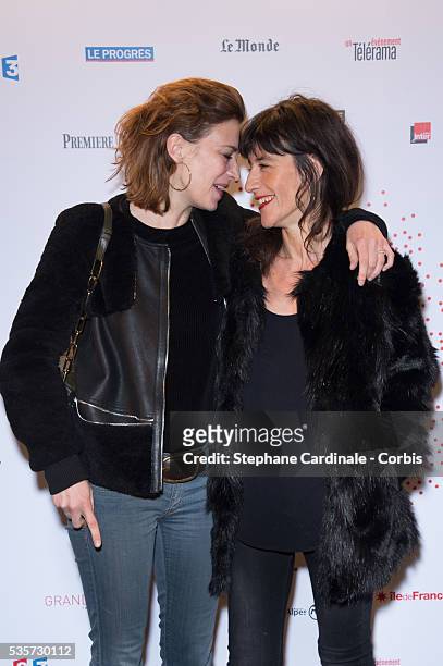 Celine Sallette and Romane Bohringer attend The Lumiere! Le Cinema Invente exhibition preview, at 'Le Grand Palais' on March 26, 2015 in Paris,...