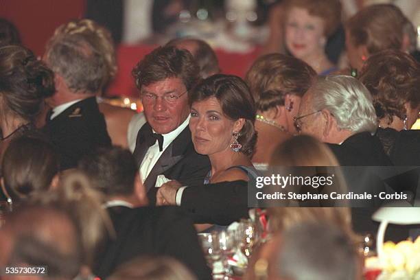 Ernst-August of Hanover and Caroline & Rainier of Monaco at the dinner in the 'salle des Etoiles'.