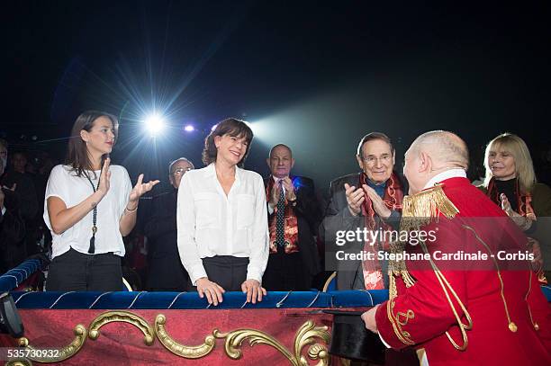 Pauline Ducruet, Princess Stephanie of Monaco, Robert Hossein and Candice Patou attend the 40th International Circus Festival on January 17, 2016 in...