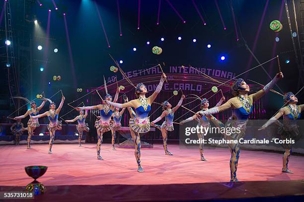 The Diabolo - Girls of China perform during the 40th International Circus Festival on January 17, 2016 in Monaco.