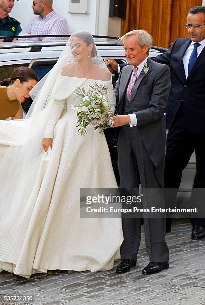 Charlotte Wellesley and her father Duke of Wellington Arthur Charles Valerian Wellesley attend her wedding with Alejandro Santo Domingo's wedding on...