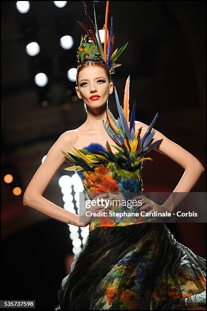 Model walks the runway at the Jean Paul Gaultier Haute Couture show, as part of the Paris Fashion Week Fall/Winter 2011/2012 in Paris.