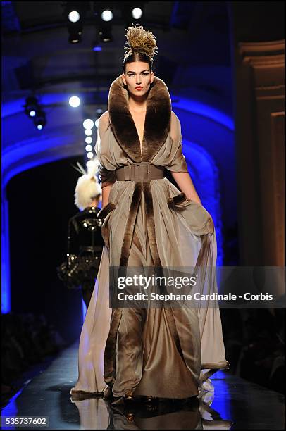 Model walks the runway at the Jean Paul Gaultier Haute Couture show, as part of the Paris Fashion Week Fall/Winter 2011/2012 in Paris.