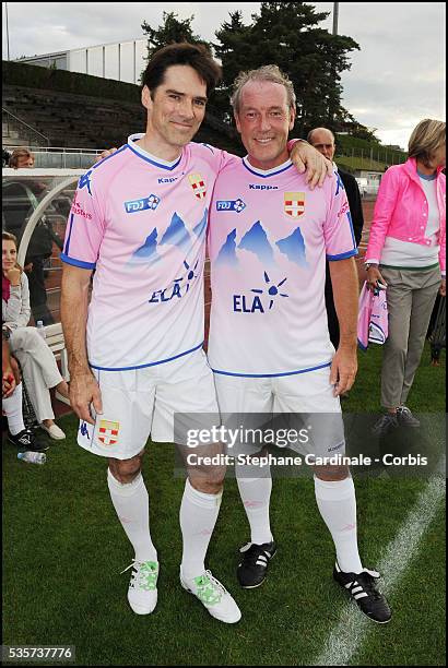 Thomas Gibson and Christophe Chenut attend the ELA Football Match during the Evian Masters 2011.