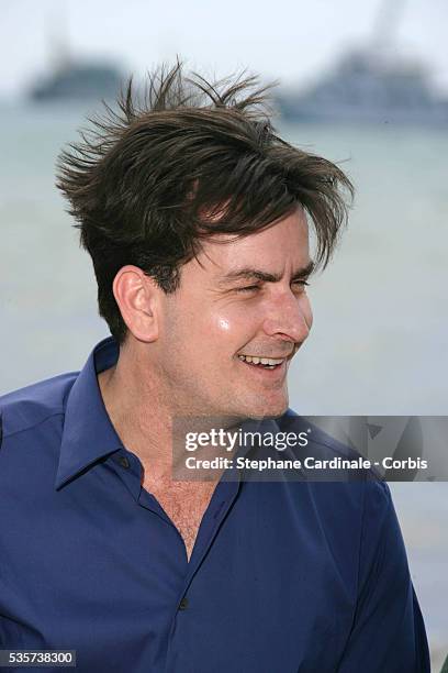 Charlie Sheen at the 59th Cannes Film Festival for the 20th anniversary of the film "Platoon".