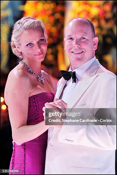 Prince Albert II of Monaco and Princess Charlene of Monaco attend the 63rd Red Cross Ball at the Sporting Monte-Carlo, in Monaco.