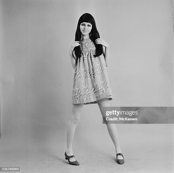 Model Dian Poore showing a cotton mini dress by Biba, 26th April 1967.