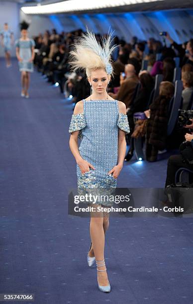 Model walks the catwalk during the Chanel Haute Couture Spring/Summer 2012 show as part of the Paris Fashion Week Spring/Summer 2012, at le Grand...