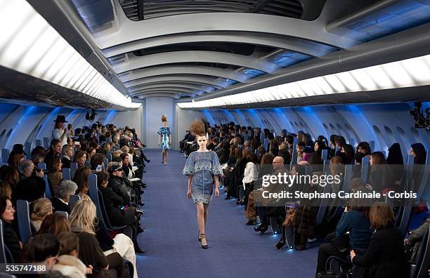 Model walks the catwalk during the Chanel Haute Couture Spring/Summer 2012 show as part of the Paris Fashion Week Spring/Summer 2012, at le Grand...