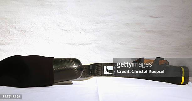General view of the prothesis of Markus Rehm, handicapped longjumper and Paralympics winner of London 2012 who announces a press conference at German...