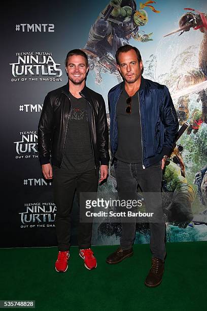 Stephen Amell and Will Arnett attend the Teenage Mutant Ninja Turtles: Out of the Shadows fan screening at Village Cinemas Jam Factory on May 30,...