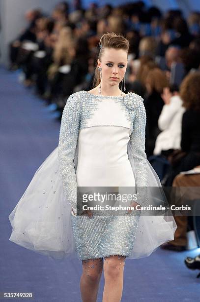 Model walks the catwalk during the Chanel Haute Couture Spring/Summer 2012 show as part of the Paris Fashion Week Spring/Summer 2012, at le Grand...
