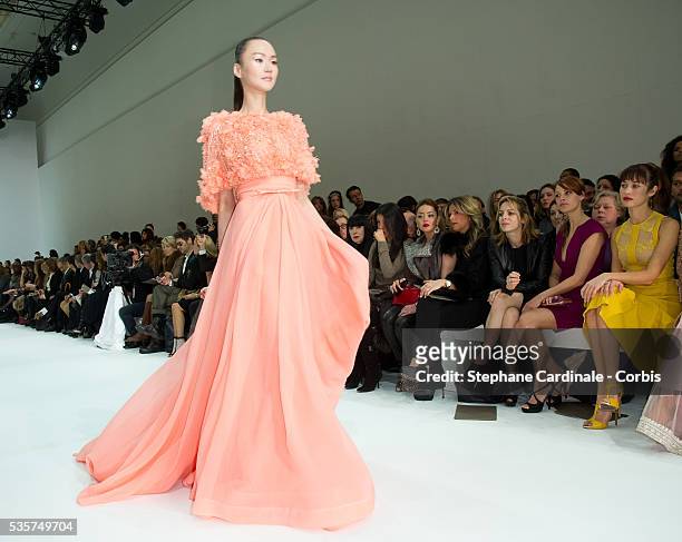 Model walks the runway during the Elie Saab Haute Couture Spring/Summer 2012 show as part of the Paris Fashion Week Spring/Summer 2012.