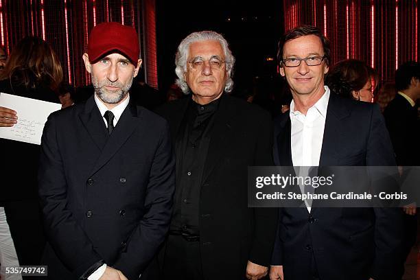 Fabio Zambernardi, Germano Celant and Thaddaeus Ropacattends the Prada Party at the Conseil Economique et Social, in Paris.