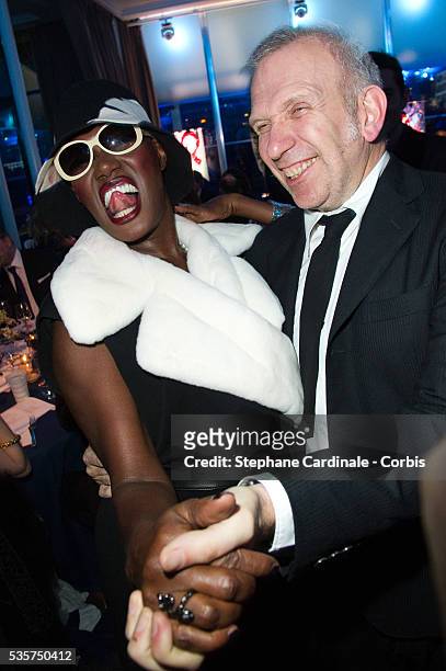 Grace Jones and Jean Paul Gaultier attend the Sidaction Gala Dinner 2012, at Pavillon d'Armenonville in Paris.