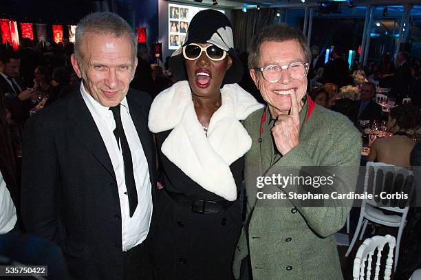 Jean Paul Gaultier, Grace Jones and Jean Paul Goude attend the Sidaction Gala Dinner 2012, at Pavillon d'Armenonville in Paris.