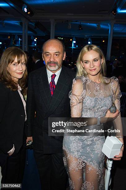 Isabelle Huppert, Christian Louboutin and Diane Kruger attend the Sidaction Gala Dinner 2012, at Pavillon d'Armenonville in Paris.