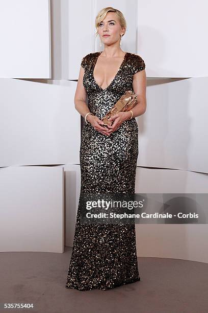 Actress Kate Winslet poses in the Awards Room after being awarded during the 37th Cesar Film Awards at Theatre du Chatelet, in Paris.