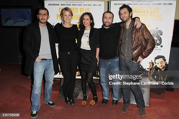 Mourade Zeguendi, Virginie Efira, Amelle Chahbi, Nabil Ben Yadir and Nader Boussandel attend the premiere of "Les Barons" in Paris.
