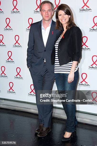 Julien Arnaud and Magali Lunel attend the Sidaction 2012 Press Conference at Musee du quai Branly, in Paris