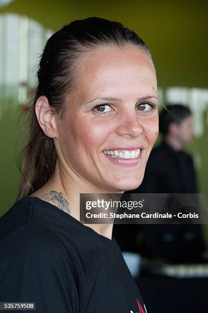 French swimmer Laure Manaudou helps to launch Reebok's The Sport Of Fitness campaign at the Georges Pompidou Centre, in Paris