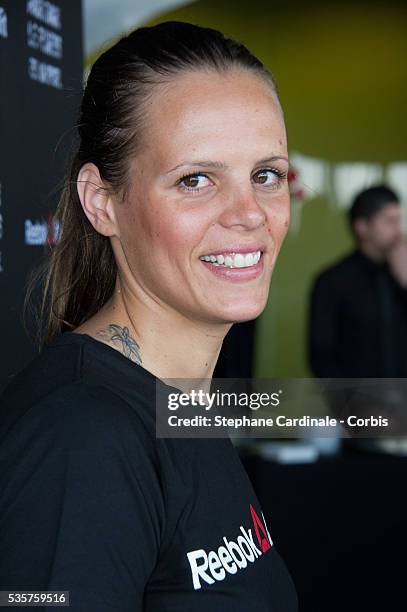 French swimmer Laure Manaudou helps to launch Reebok's The Sport Of Fitness campaign at the Georges Pompidou Centre, in Paris