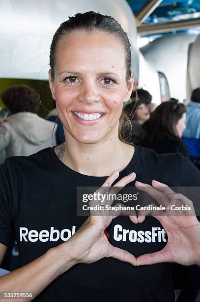 French swimmer Laure Manaudou helps to launch Reebok's The Sport of Fitness campaign at the Georges Pompidou Centre, in Paris