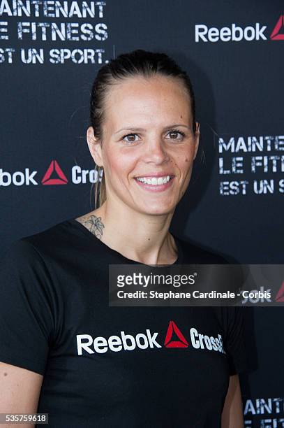 French swimmer Laure Manaudou helps to launch Reebok's The Sport of Fitness campaign at the Georges Pompidou Centre, in Paris