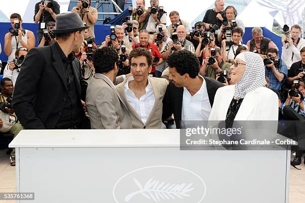 Roschdy Zem, Jamel Debbouze, Rachid Bouchareb, Sami Bouajila and Chafia Boudraa at the photocall for 'Outside of the law' during the 63rd Cannes...