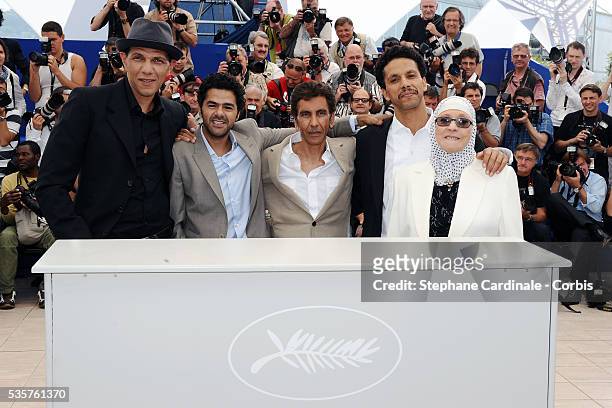 Roschdy Zem, Jamel Debbouze, Rachid Bouchareb, Sami Bouajila and Chafia Boudraa at the photocall for 'Outside of the law' during the 63rd Cannes...