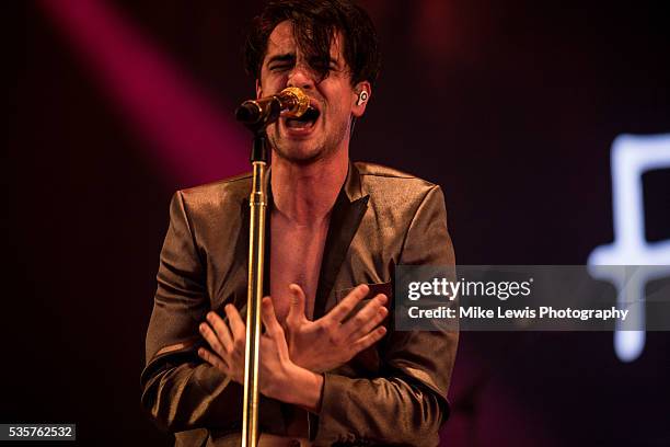 Brendon Urie from Panic at the Disco performs on stage at Powderham Castle on May 29, 2016 in Exeter, England.