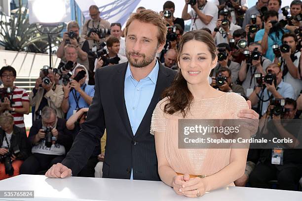 Matthias Scoenaerts and Marion Cotillard at the photo call for "De rouille et d'os" during the 65th Cannes International Film Festival.