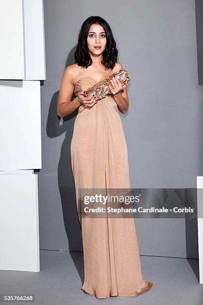 French actress Leila Bekhti poses at the photocall after winning the Best Newcomer award during the 36th Cesar Film Awards Ceremony, at Theatre du...