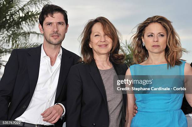 Melvil Poupaudi, Nathalie Baye and Suzanne Clement at the photo call for "Laurence Anyways" during the 65th Cannes International Film Festival.