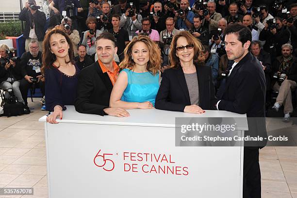 Monia Chokri, Xavier Dolan, Suzanne Clement, Nathalie Baye and Melvil Poupaudi at the photo call for "Laurence Anyways" during the 65th Cannes...