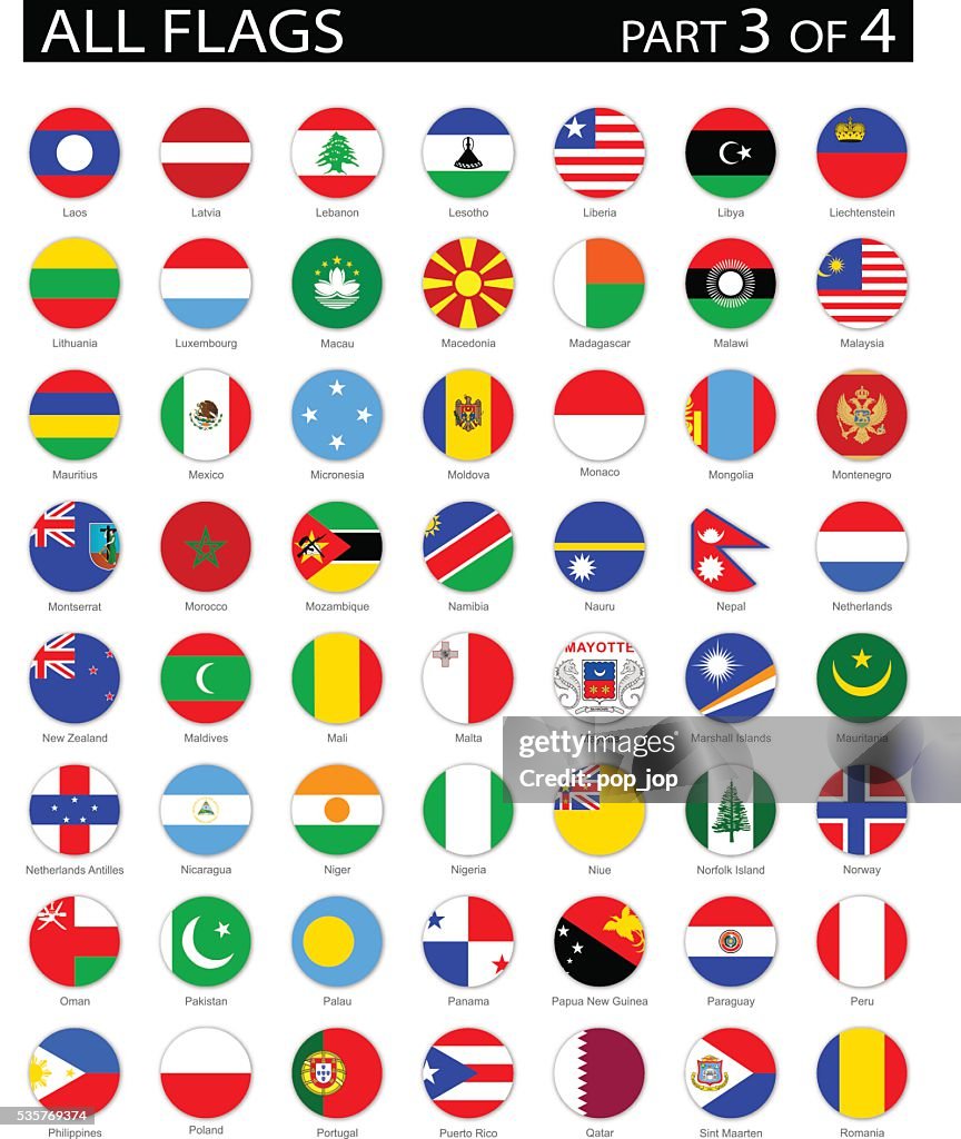 All World Round Flag Flat Icons - Illustration