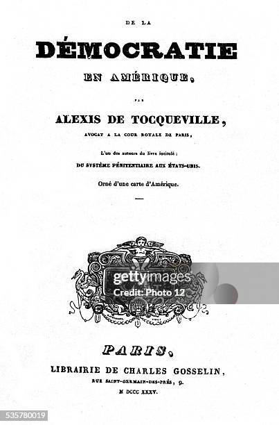 Frontispiece of the book 'De la démocratie en Amérique' by Alexis de Tocqueville, 19th century, United States.