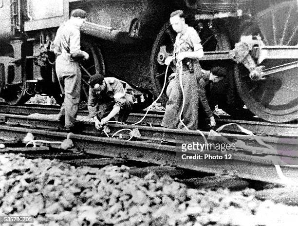 The French Resistance, The French Resistance forces destroying the railway track of Romanèche in Saône et Loire, August 1944, France, Second World...