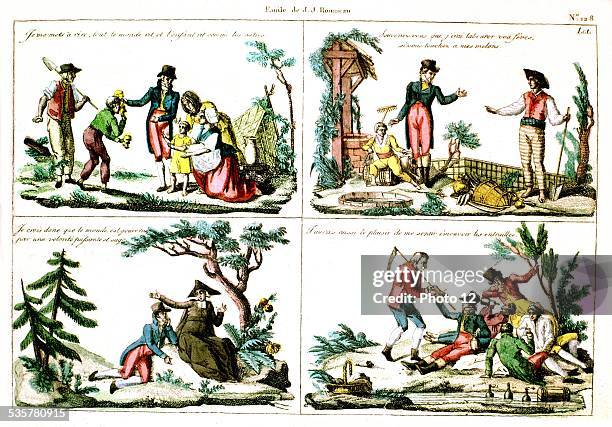 Popular print, 'Emile' by Jean-Jacques Rousseau, 18th century, France,, .